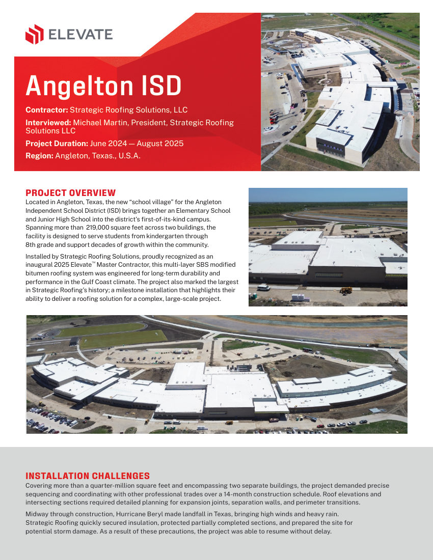 Elevate Angleton ISD - Project Profile cut sheet — first page