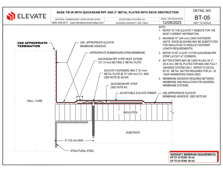 Elevate BT-05 - BASE TIE-IN WITH QUICKSEAM RPF AND 2" METAL PLATES W cut sheet — first page