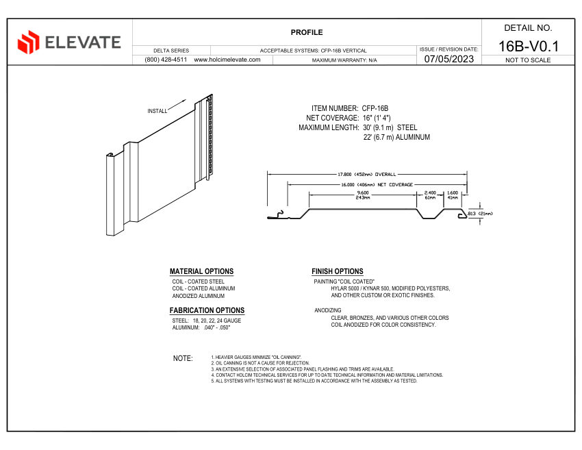 Elevate CFP-16B.V0.1 - PROFILE cut sheet — first page