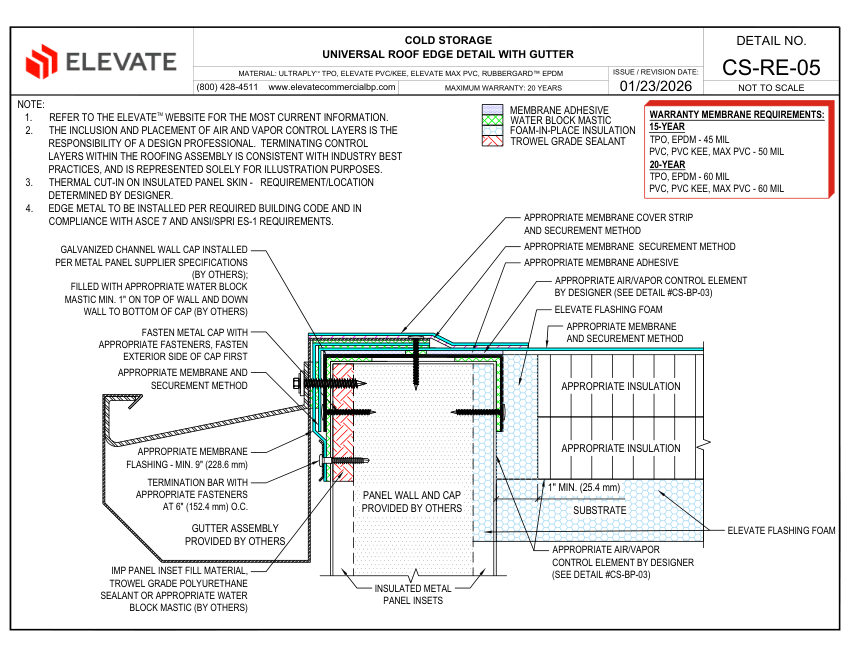 Elevate CS-RE-05 - COLD STORAGE - UNIVERSAL ROOF EDGE DETAIL WITH GU cut sheet — first page