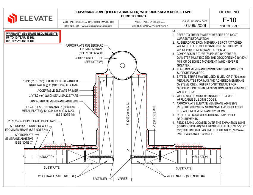 Elevate E-10 - EXPANSION JOINT (FIELD FABRICATED) WITH QUICKSEAM SPL cut sheet — first page