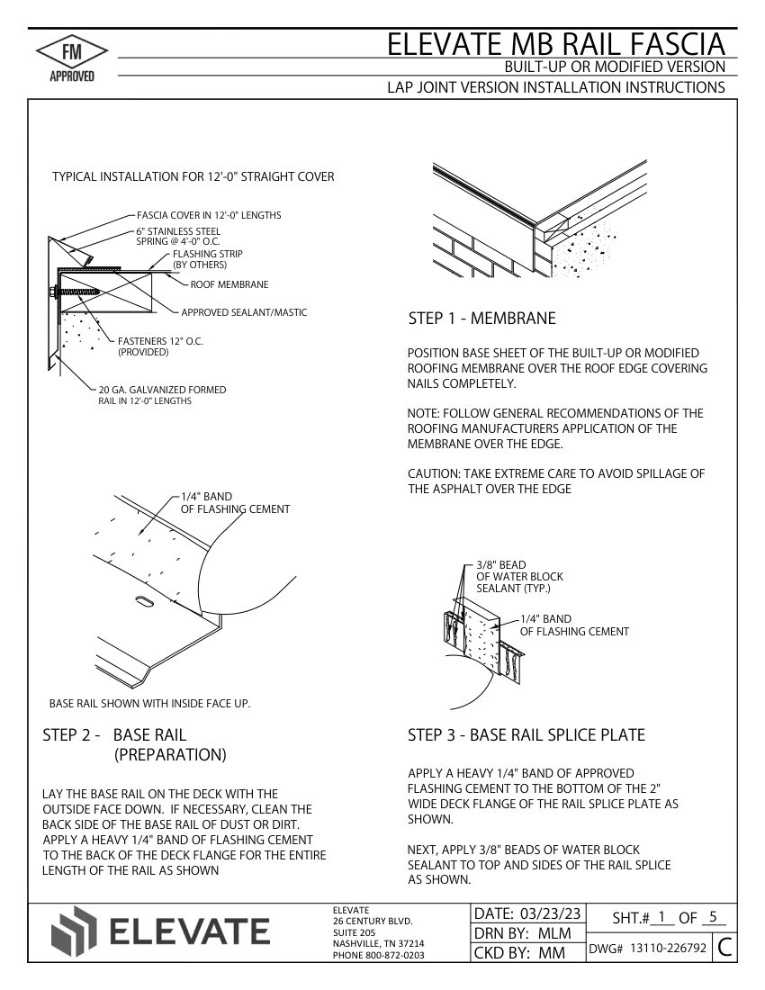 Elevate Elevate MB Rail Fascia - Built-Up or Modified Version - Lap cut sheet — first page