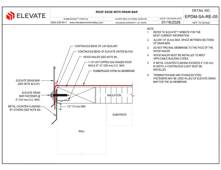 Elevate EPDM-SA-RE-05 - ROOF EDGE WITH DRAIN BAR cut sheet — first page