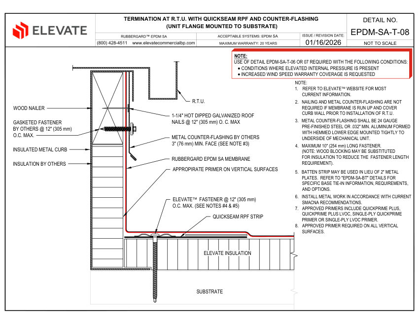 Elevate EPDM-SA-T-08 - TERMINATION AT R.T.U. WITH QUICKSEAM RPF AND cut sheet — first page