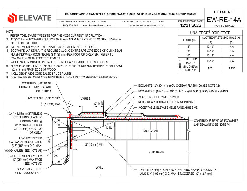 Elevate EW-RE-14A - RUBBERGARD ECOWHITE EPDM ROOF EDGE WITH UNA-EDGE cut sheet — first page