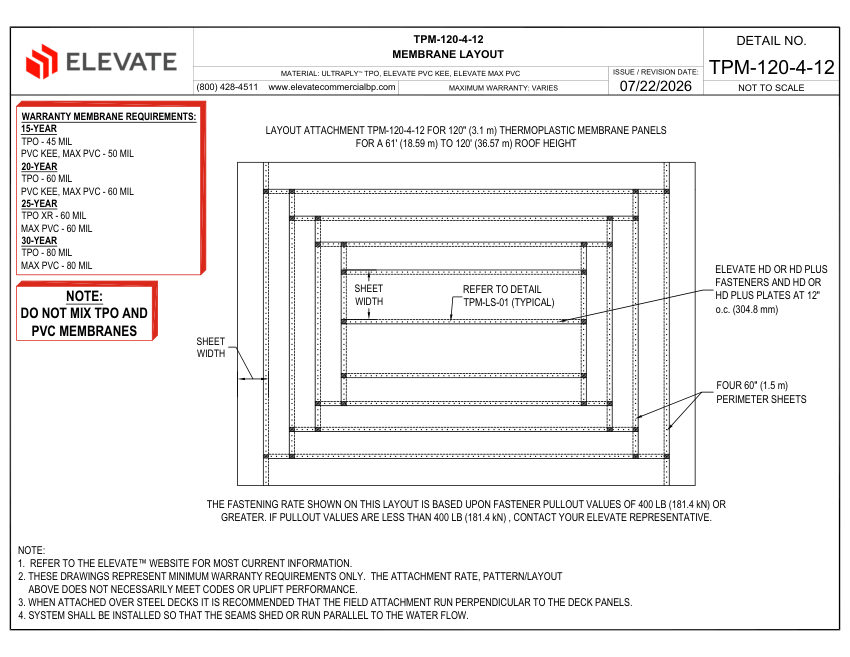 Elevate LAYOUT TPM-120-4-12 - THERMOPLASTIC MEMBRANE ATTACHMENT LAYO cut sheet — first page