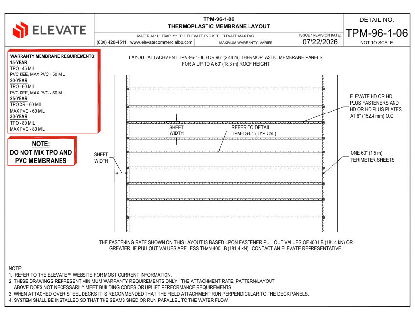 Elevate LAYOUT TPM-96-1-06 - THERMOPLASTIC MEMBRANE ATTACHMENT LAYO cut sheet — first page