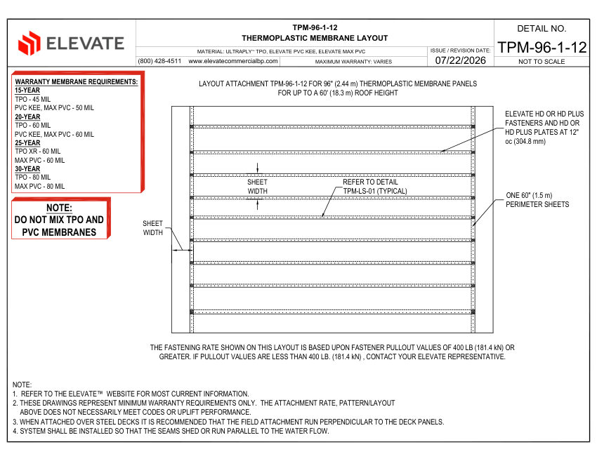 Elevate LAYOUT TPM-96-1-12 - THERMOPLASTIC MEMBRANE ATTACHMENT LAYOU cut sheet — first page