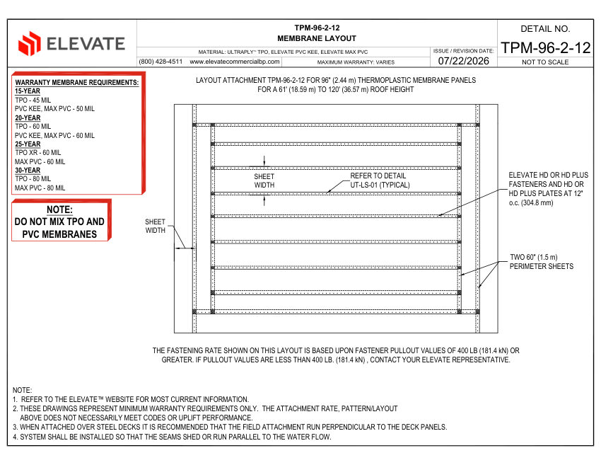Elevate LAYOUT TPM-96-2-12 - THERMOPLASTIC MEMBRANE ATTACHMENT LAYOU cut sheet — first page