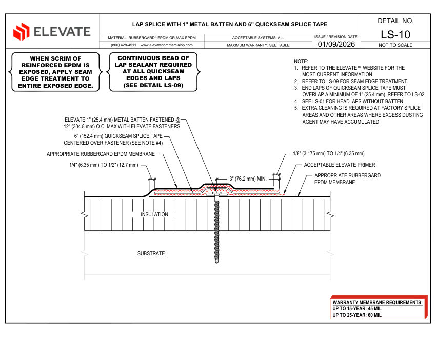 Elevate LS-10 - LAP SPLICE WITH 1"METAL BATTEN AND 6" QUICKSEAM SPLI cut sheet — first page