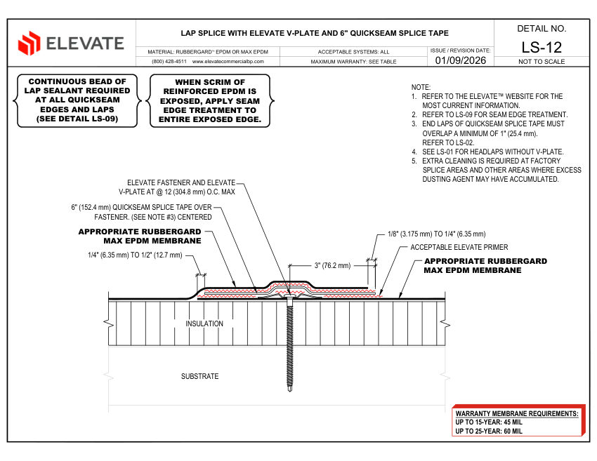 Elevate LS-12 - LAP SPLICE WITH ELEVATE V-PLATE AND 6" QUICKSEAM SPL cut sheet — first page