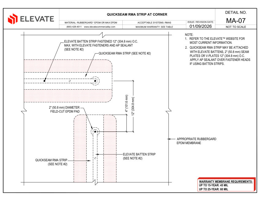 Elevate MA-7 - QUICKSEAM RMA STRIP AT CORNER cut sheet — first page