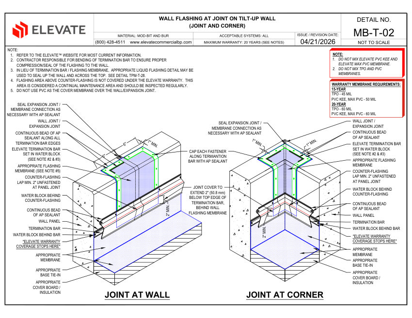 Elevate MB-T-02 - WALL FLASHING AT JOINT ON TILT-UP WALL AT JOINT A cut sheet — first page