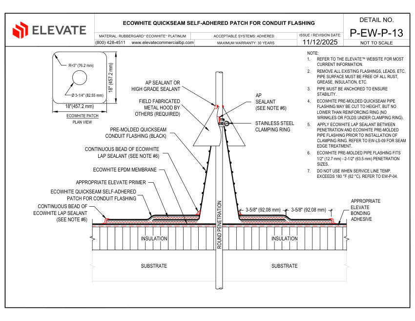 Elevate P-EW-P-13 - ECOWHITE QUICKSEAM SELF-ADHERED PATCH FOR CONDUI cut sheet — first page