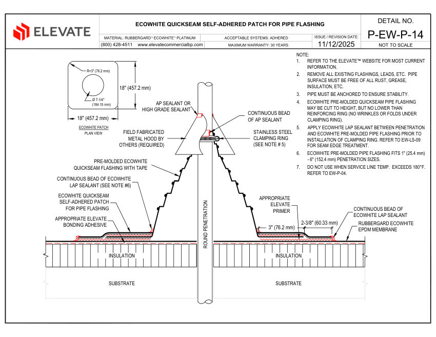 Elevate P-EW-P-14 - ECOWHITE QUICKSEAM SELF-ADHERED PATCH FOR PIPE F cut sheet — first page