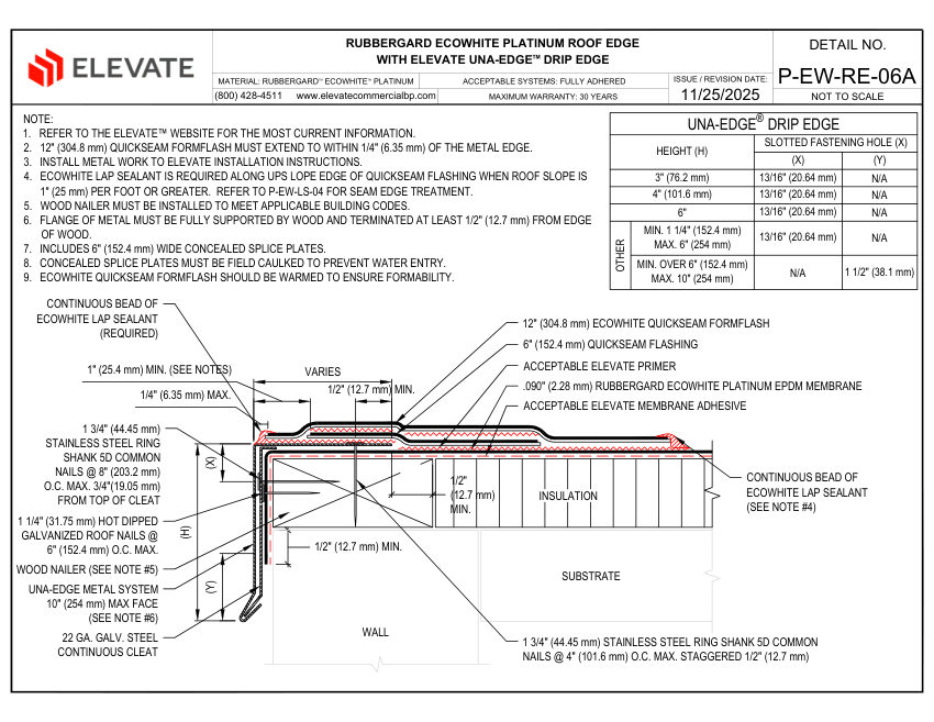 Elevate P-EW-RE-06A - RUBBERGARD ECOWHITE PLATINUM ROOF EDGE WITH UN cut sheet — first page