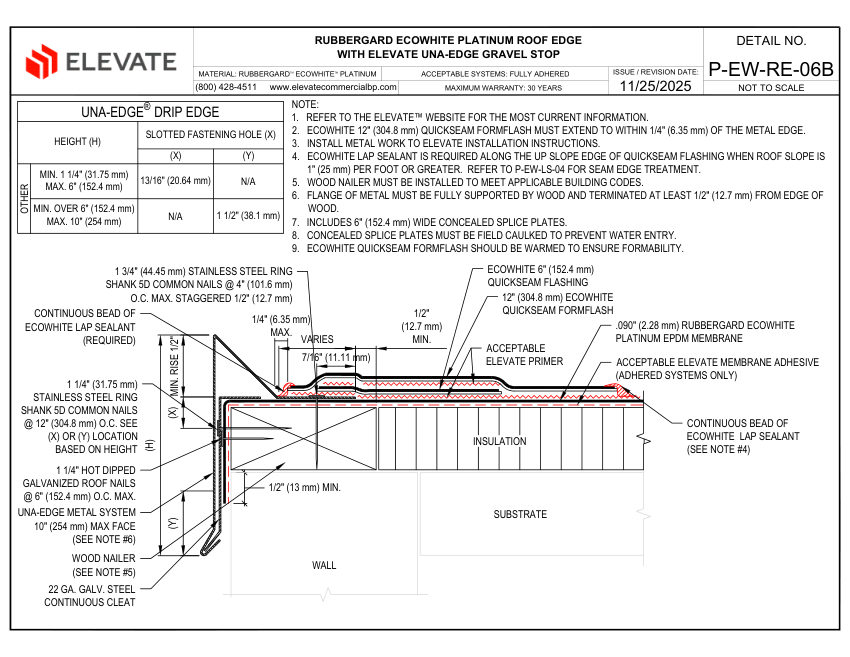 Elevate P-EW-RE-06B - RUBBERGARD ECOWHITE PLATINUM ROOF EDGE WITH UN cut sheet — first page