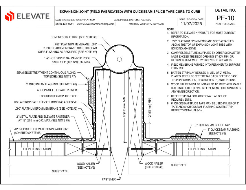 Elevate PE-10 - EXPANSION JOINT (FIELD FABRICATED) QUICKSEAM SPLICE cut sheet — first page