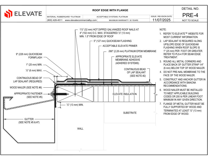 Elevate PRE-4 - ROOF EDGE GUTTER WITH FLANGE cut sheet — first page