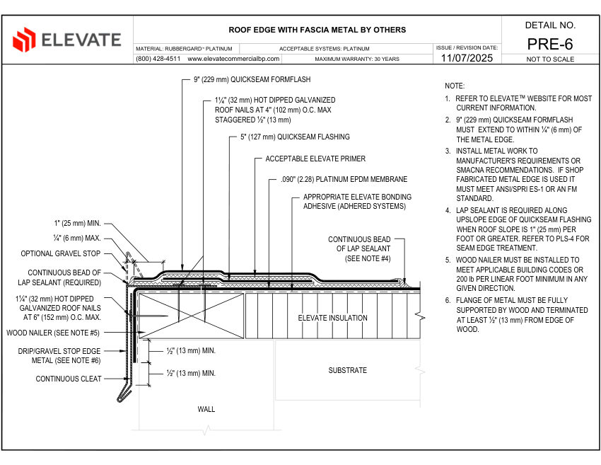 Elevate PRE-6 - ROOF EDGE WITH FASCIA METAL BY OTHERS cut sheet — first page
