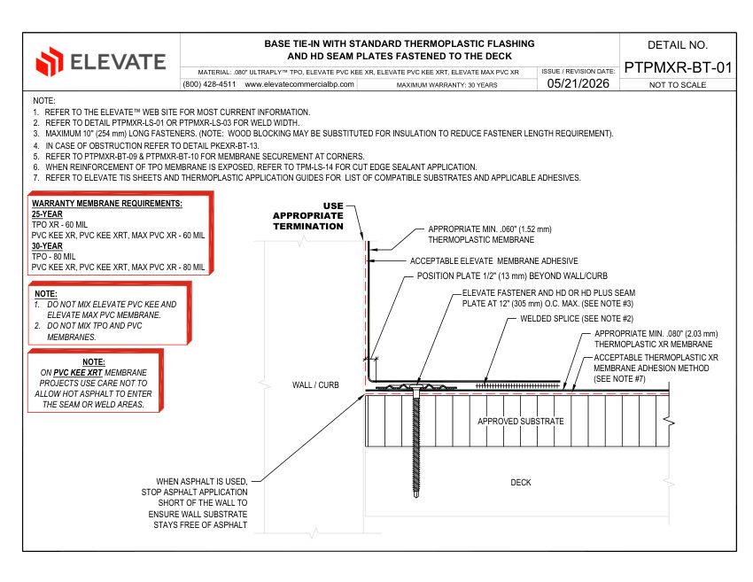Elevate PTPMXR-BT-01 (PKEXR-BT-01) - BASE TIE-IN WITH STANDARD THERM cut sheet — first page