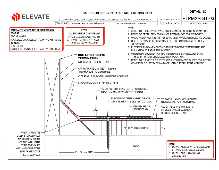 Elevate PTPMXR-BT-03 (PKEXR-BT-03) - BASE TIE-IN CURB OR PARAPET WIT cut sheet — first page
