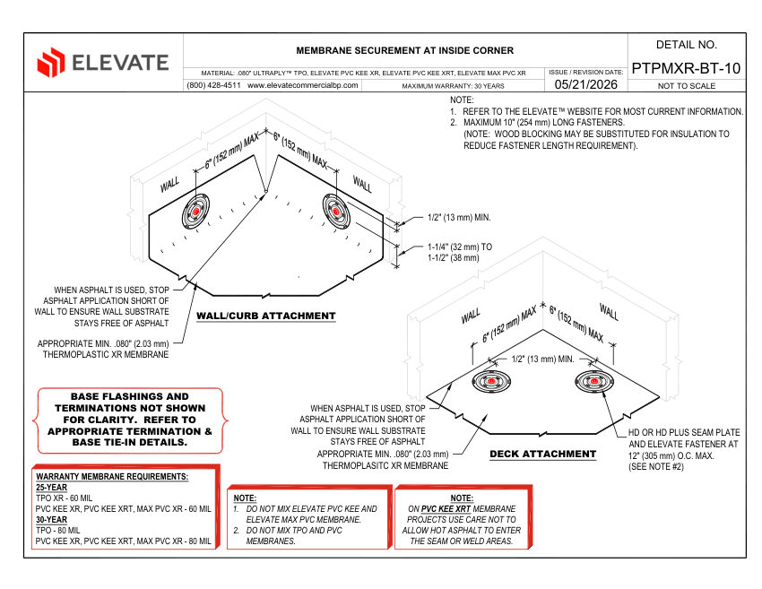 Elevate PTPMXR-BT-10 (PKEXR-BT-10) - MEMBRANE SECUREMENT AT INSIDE C cut sheet — first page
