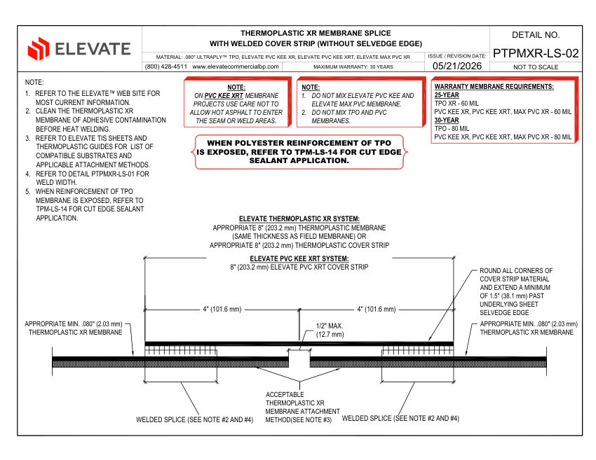 Elevate PTPMXR-LS-02 (PKEXR-LS-02) - THERMOPLASTIC XR MEMBRANE SPLIC cut sheet — first page