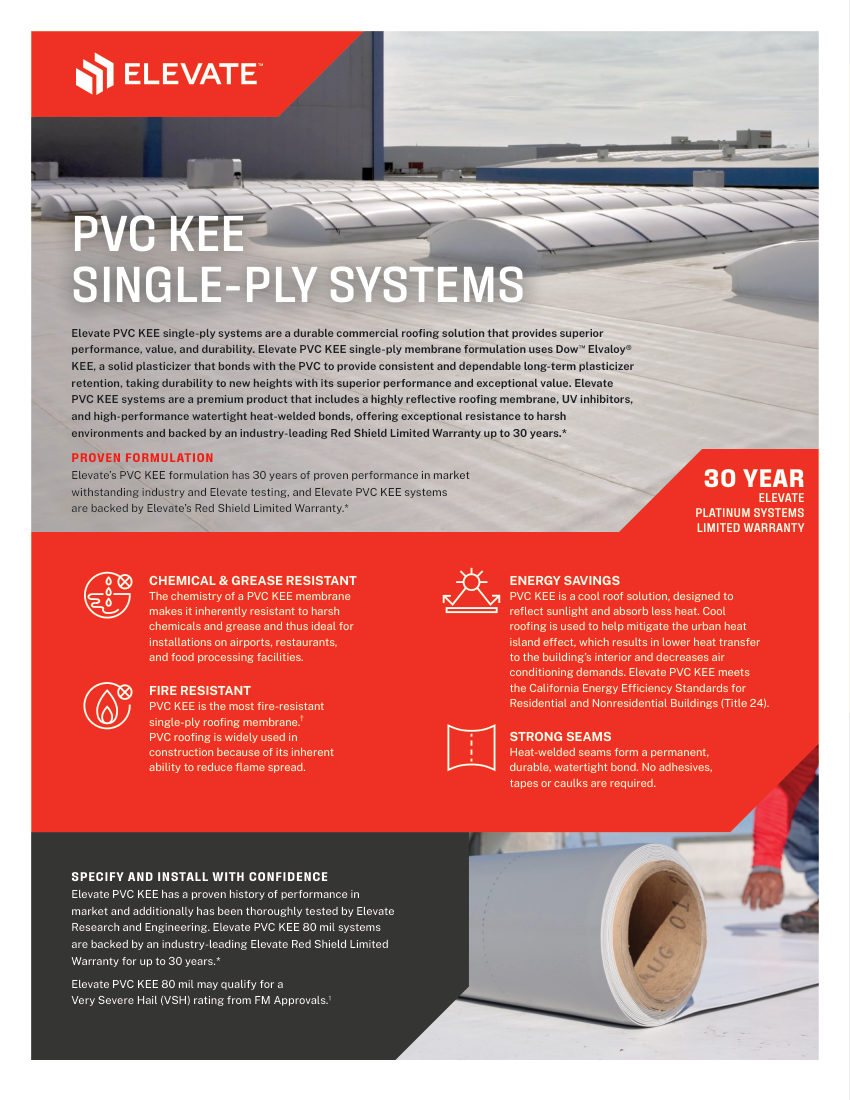 Elevate PVC KEE Single-Ply Systems One Sheet cut sheet — first page