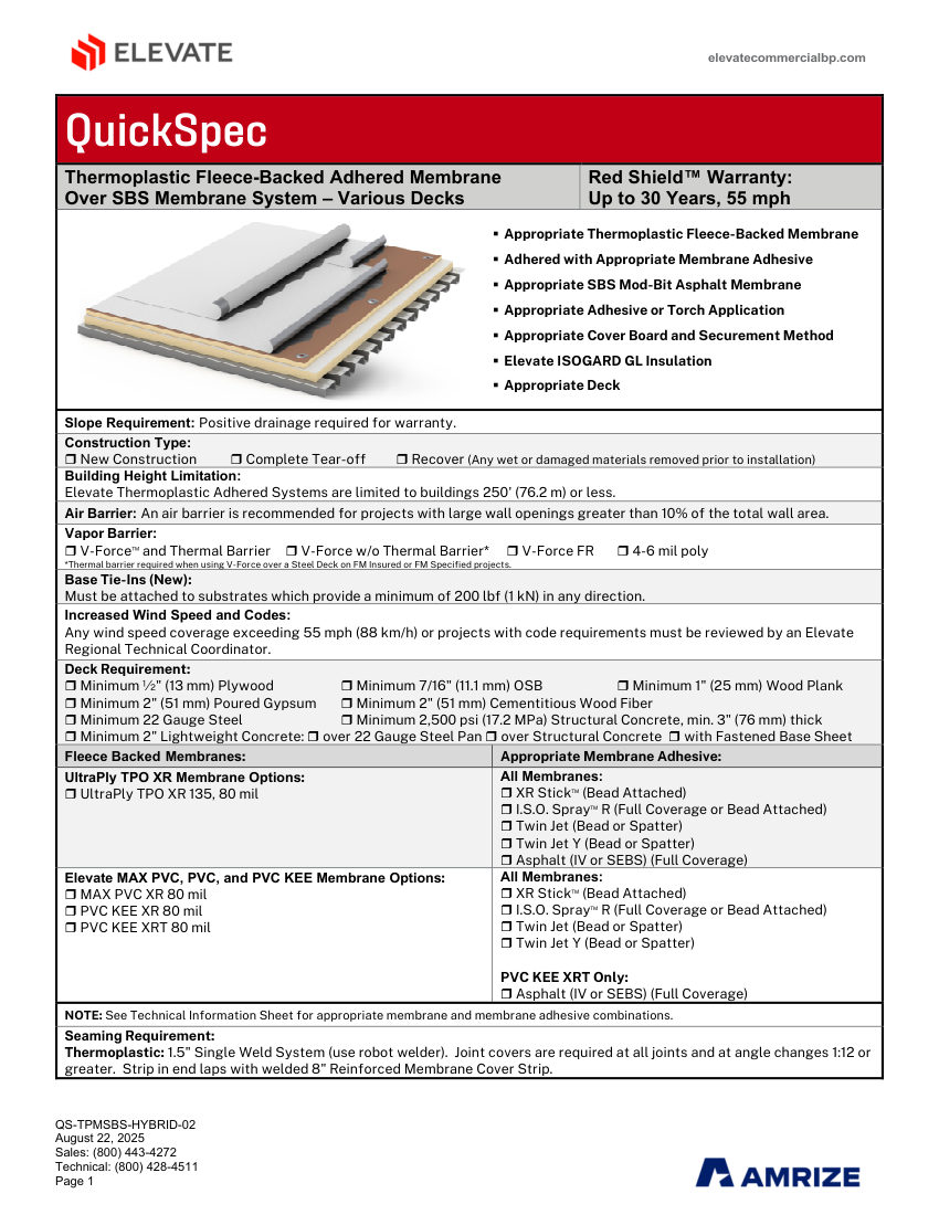 Elevate QS-TPMSBS-HYBRID-02 - THERMOPLASTIC FLEECE-BACKED MEMBRANE A cut sheet — first page