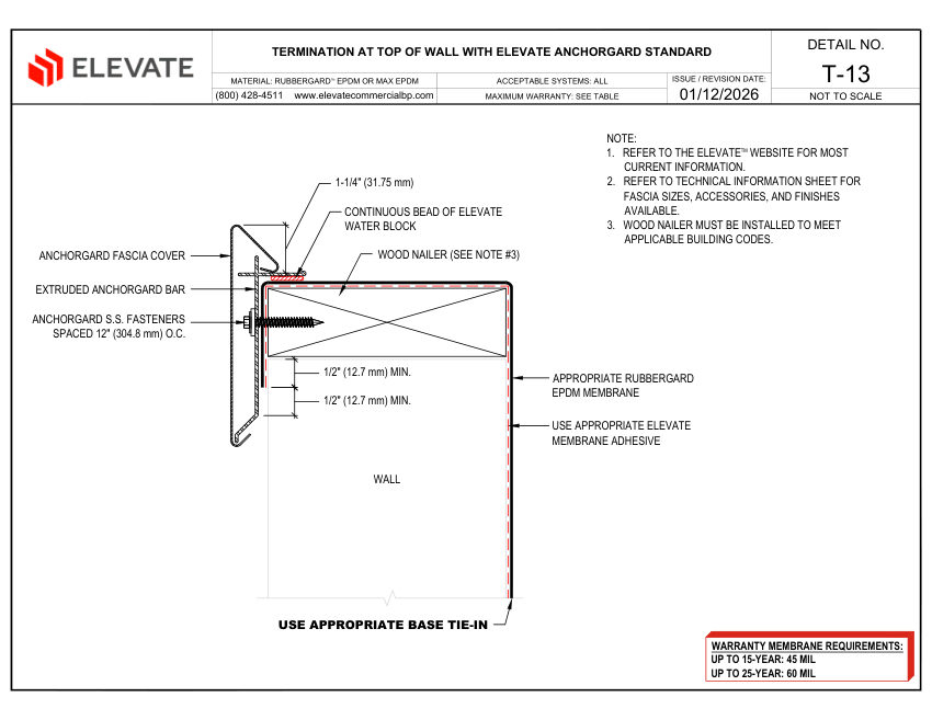 Elevate T-13 - TERMINATION AT TOP OF WALL WITH ELEVATE ANCHORGARD ST cut sheet — first page