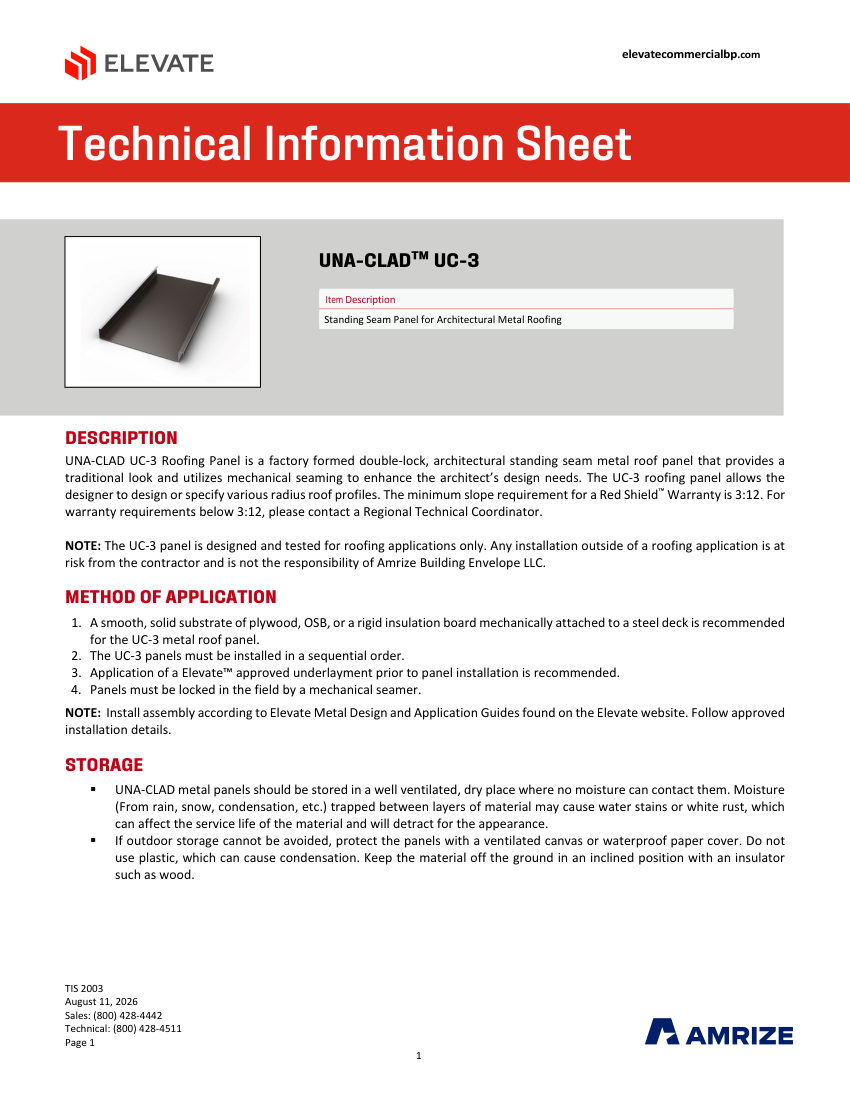 Elevate TIS 2003 - UC-3 cut sheet — first page