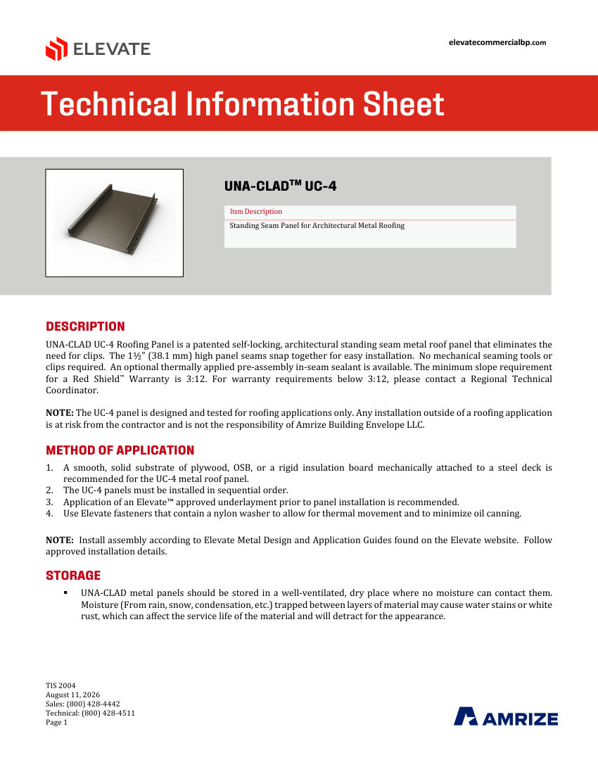 Elevate TIS 2004 - UC-4 cut sheet — first page