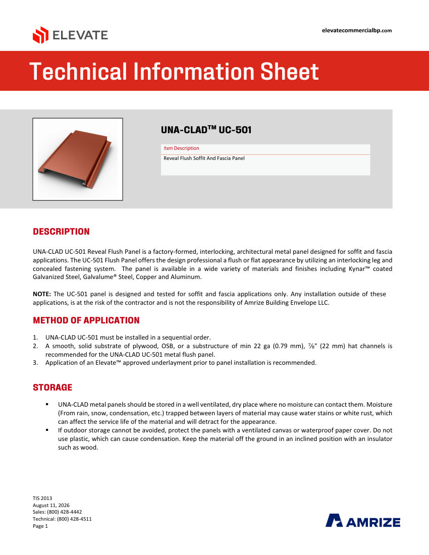 Elevate TIS 2013 - UC-501 REVEAL FLUSH PANEL FOR ARCHITECTURAL SOFFI cut sheet — first page