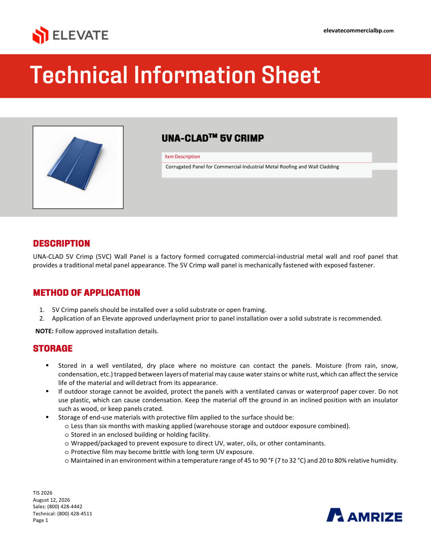 Elevate TIS 2026 - UNA-CLAD 5V CRIMP cut sheet — first page