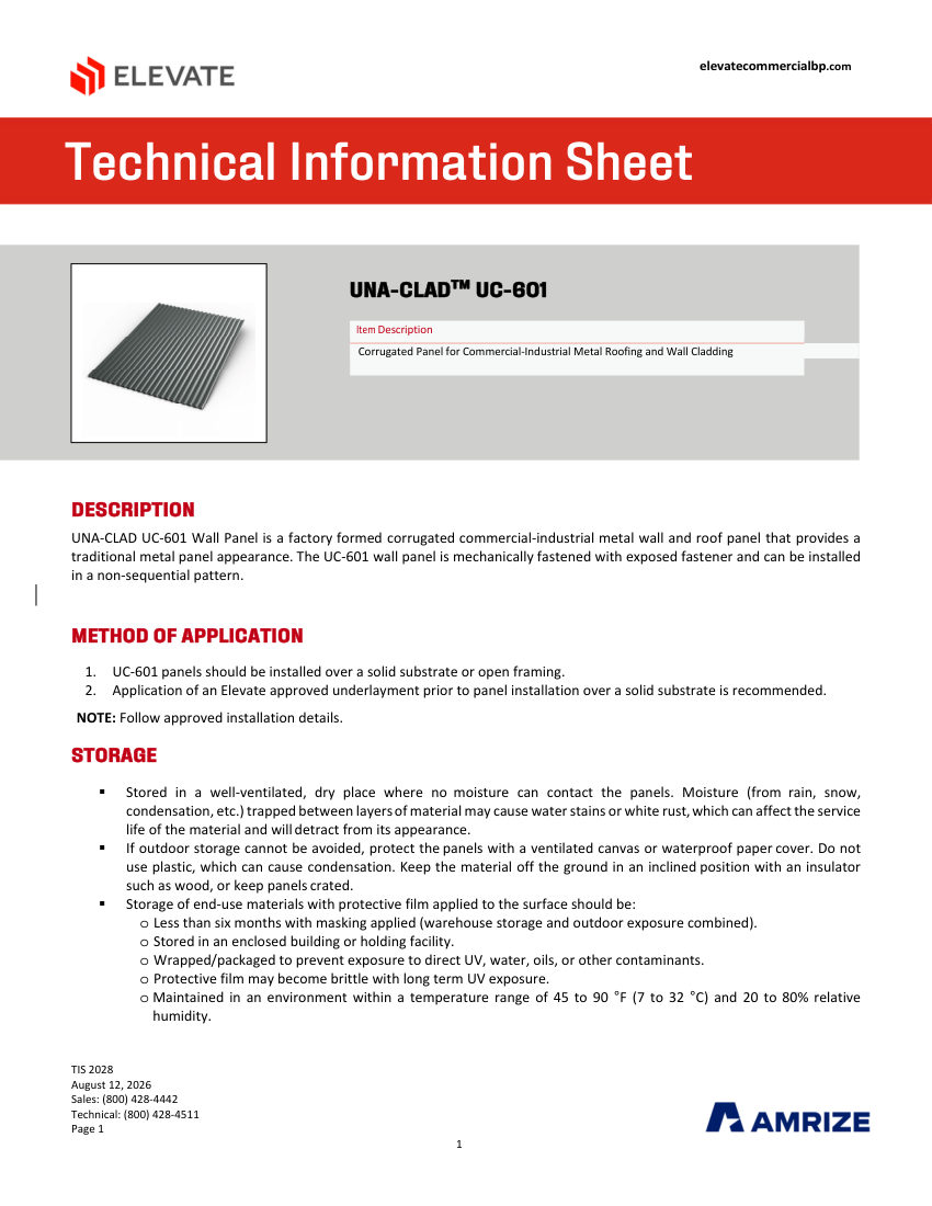 Elevate TIS 2028 - UC-601 cut sheet — first page