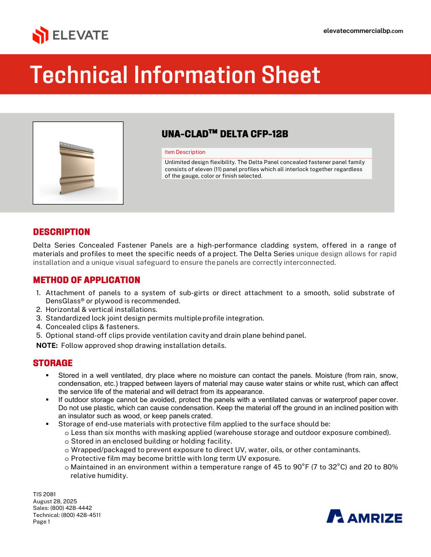 Elevate TIS 2081 - UNA-CLAD DELTA CFP-12B cut sheet — first page