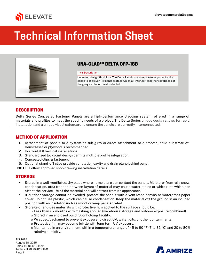 Elevate TIS 2084 - UNA-CLAD DELTA CFP-16B cut sheet — first page