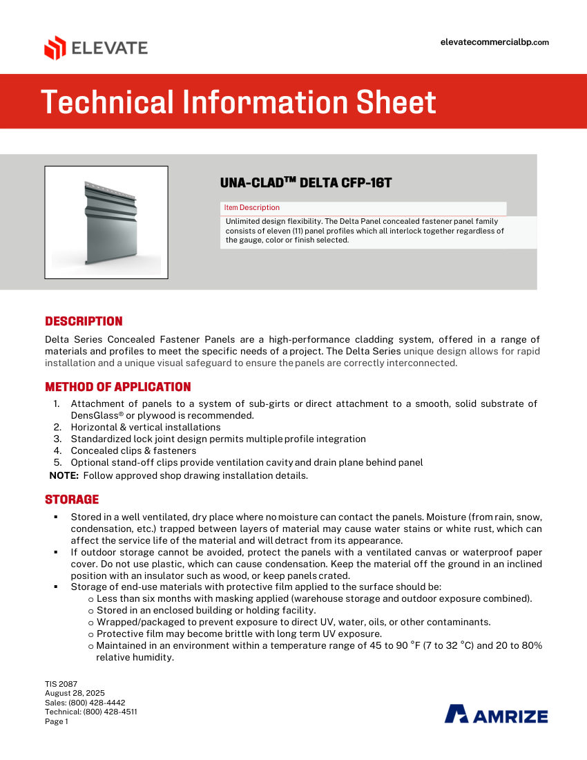 Elevate TIS 2087 - UNA-CLAD DELTA CFP-16T cut sheet — first page