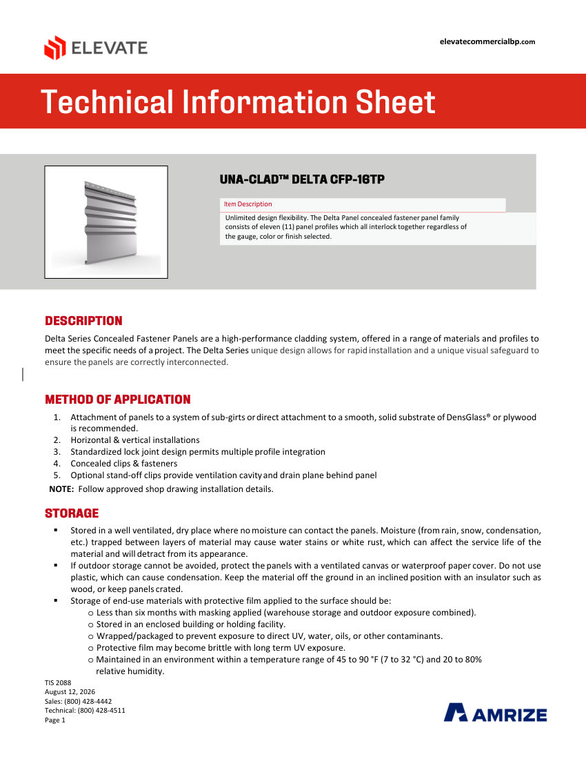 Elevate TIS 2088 - UNA-CLAD DELTA CFP-16TP cut sheet — first page