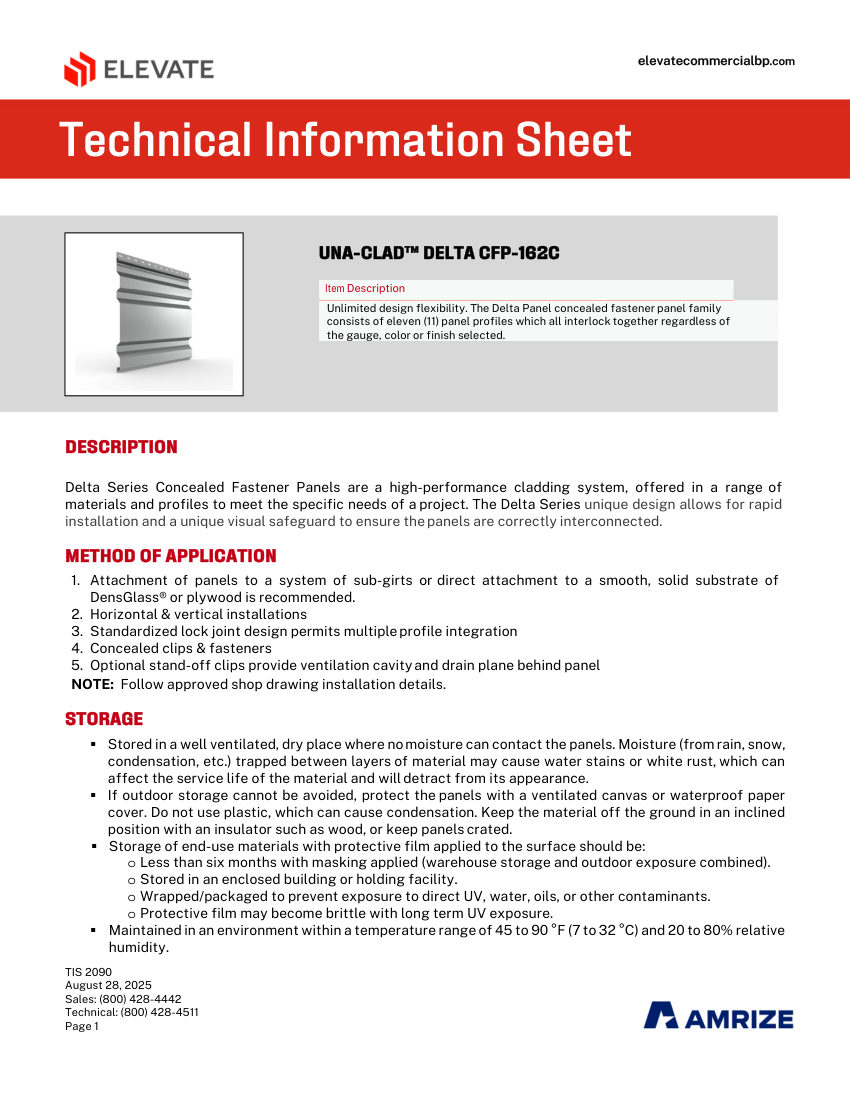Elevate TIS 2090 - UNA-CLAD DELTA CFP-162C cut sheet — first page