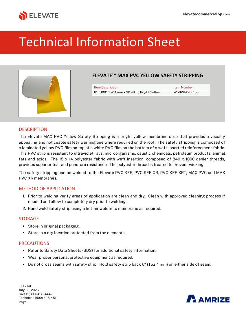 Elevate TIS 2141 - ELEVATE MAX PVC YELLOW SAFETY STRIPPING cut sheet — first page