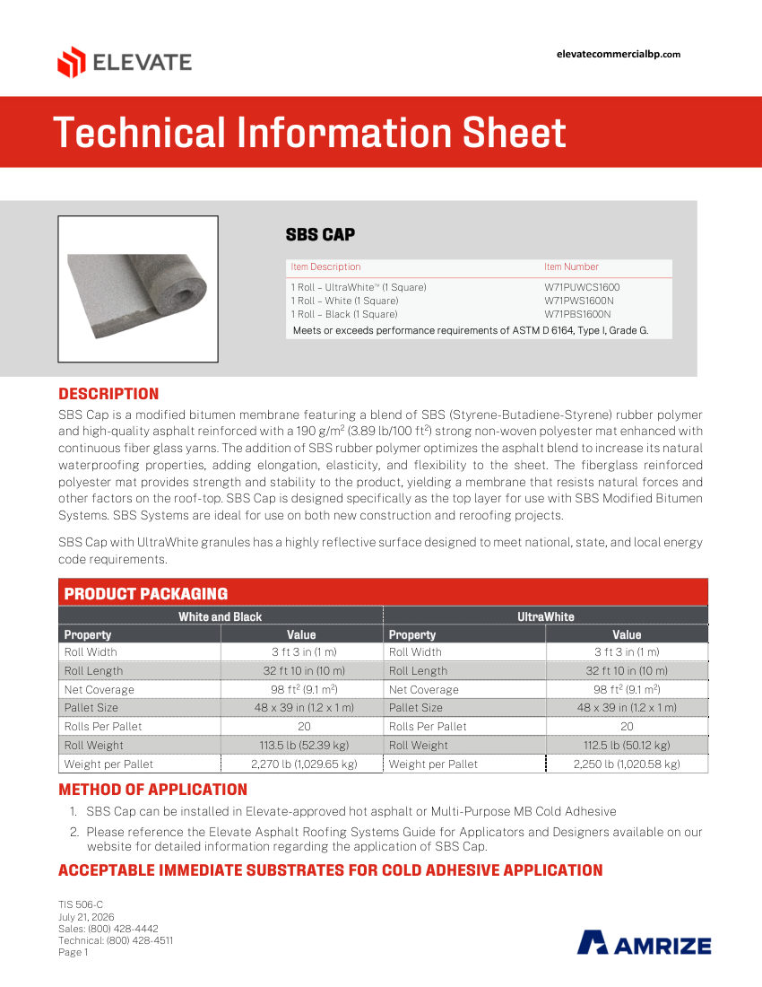 Elevate TIS 506-C - SBS CAP cut sheet — first page