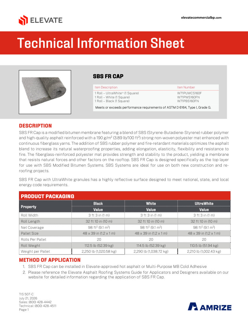 Elevate TIS 507-C - SBS FR cut sheet — first page