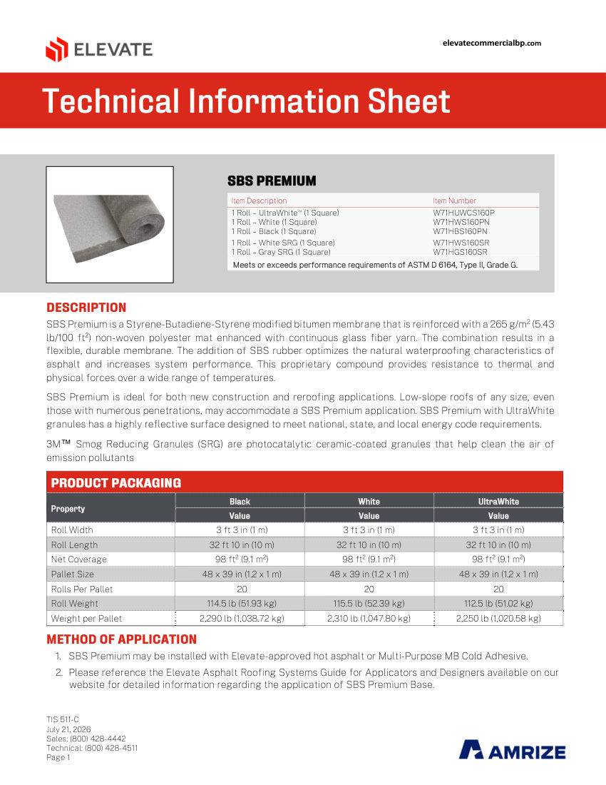 Elevate TIS 511-C - SBS PREMIUM cut sheet — first page