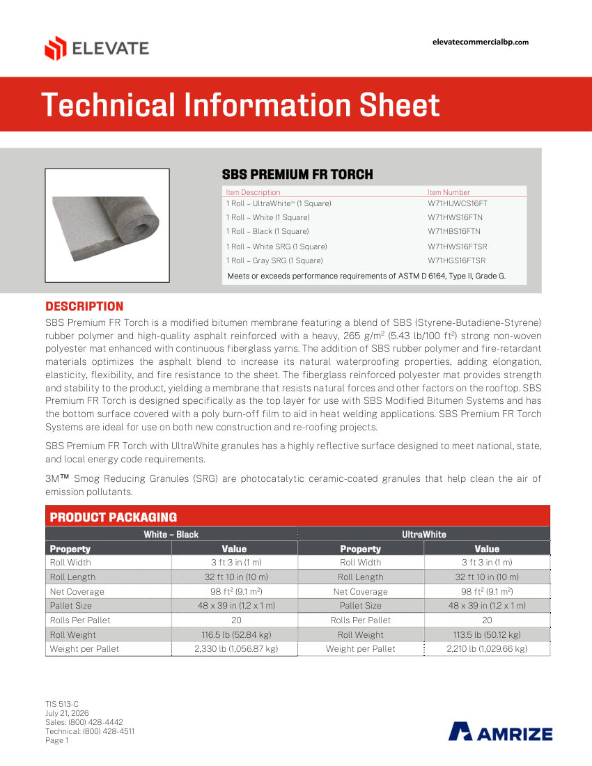 Elevate TIS 513-C - SBS PREMIUM FR TORCH cut sheet — first page