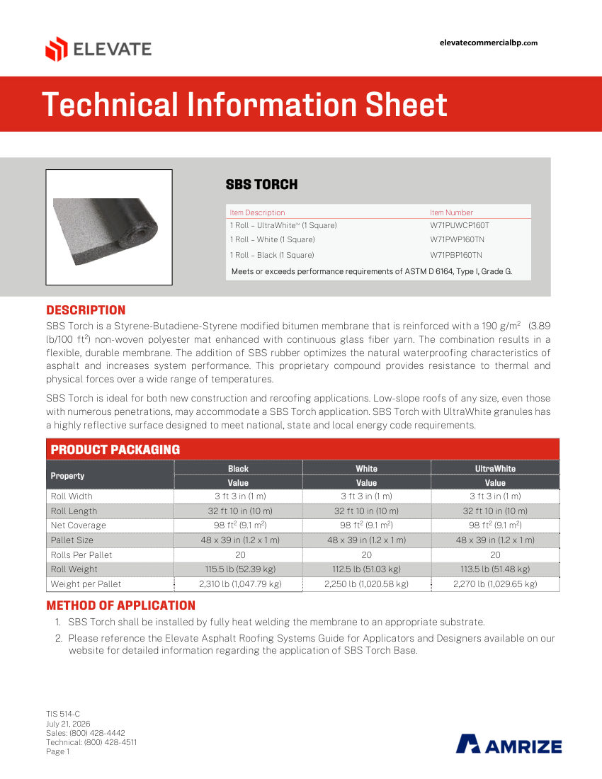 Elevate TIS 514-C - SBS TORCH cut sheet — first page