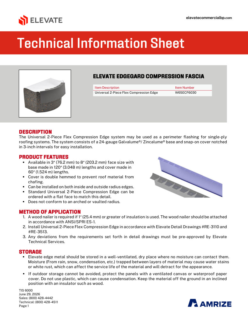 Elevate TIS 6000 - Elevate EdgeGard Compression Fascia cut sheet — first page