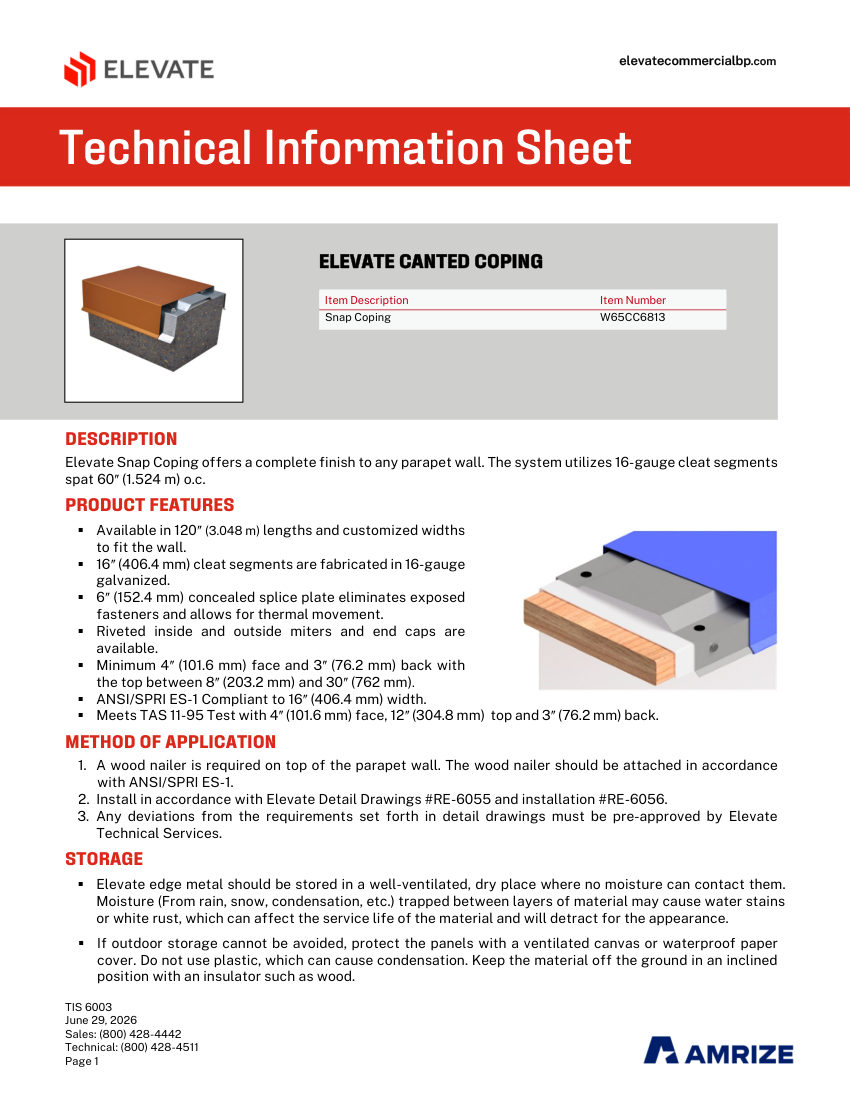 Elevate TIS 6003 - Elevate Canted Coping cut sheet — first page