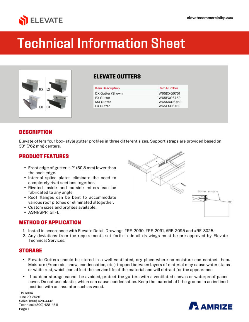 Elevate TIS 6004 - Elevate Gutters cut sheet — first page